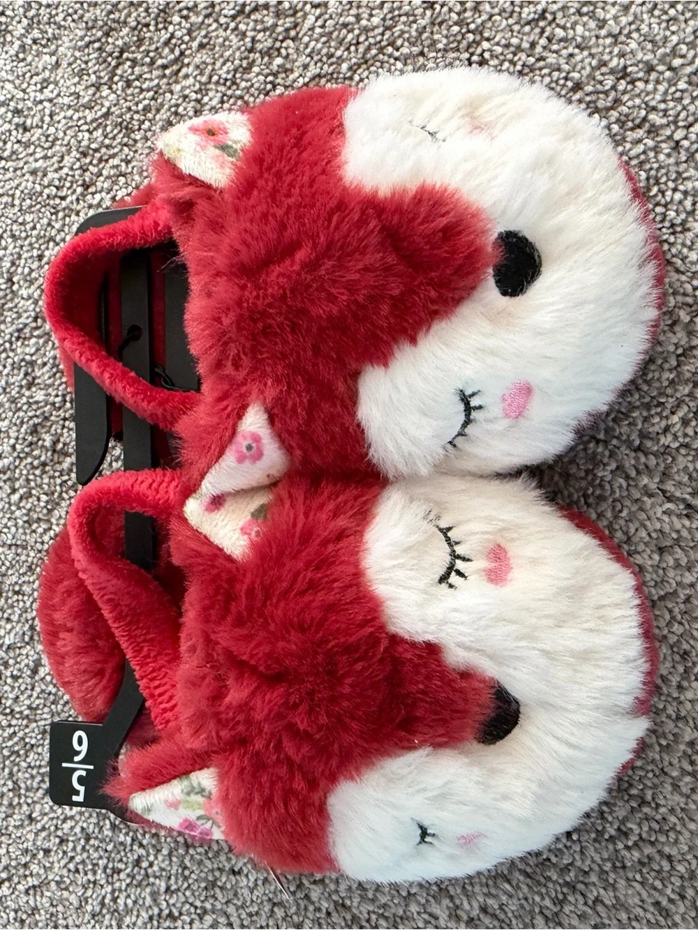 Red Plush Fox Kids Slippers - Cozy Furry Slip-Ons
